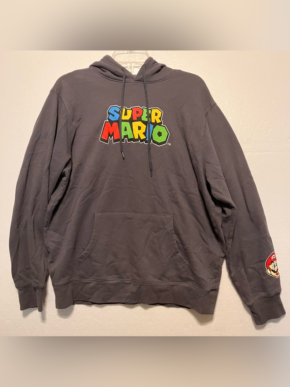 Nintendo Super Mario L Pullover Hoodie - Black with Multicolor Logo